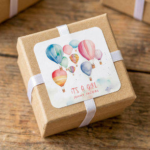 Vliegende hete luchtballonnen het is een meisje pa vierkante sticker