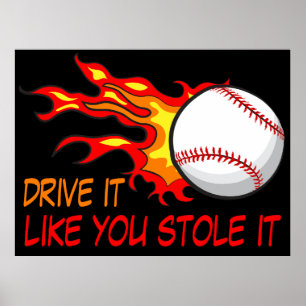 Vliegende honkbal in vlammen met grappige quote poster
