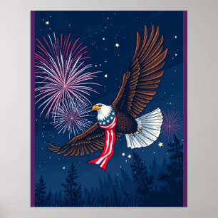 Vliegende Kale Adelaar met USA Vlag Sjaal & Vuurwe Poster
