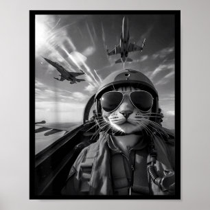 Vliegende Kat Selfie Grappige Gevechtspiloot Meme Poster