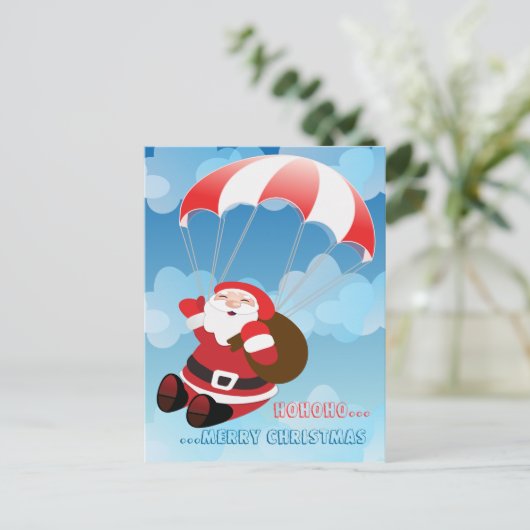 vliegende kerstman feestdagenkaart (Staand voorkant)