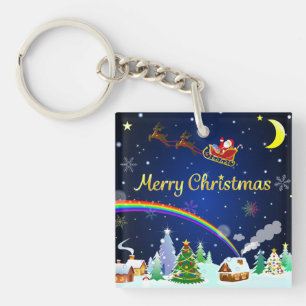 Vliegende kerstman met halve maan sleutelhanger