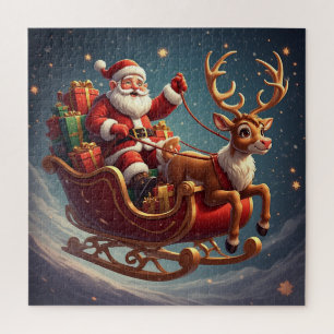 Vliegende Kerstman slee slee Kerstnacht Legpuzzel
