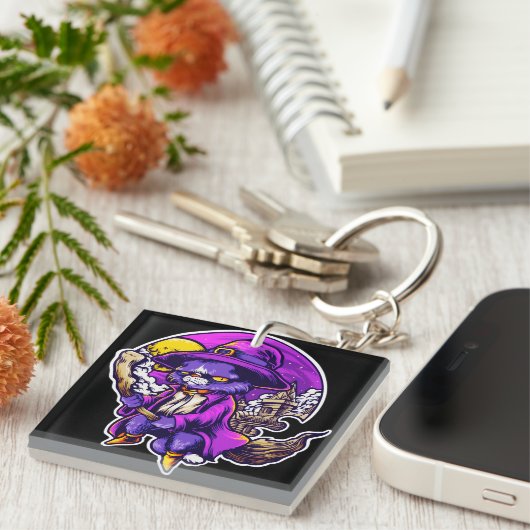 Vliegende Kitty Kat Heks Illustratie Sleutelhanger (Voorkant Rechts)