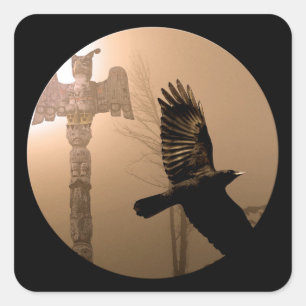 Vliegende Kraai Geest & Totem Pool Heilige Kunst Vierkante Sticker