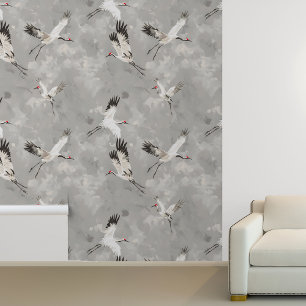 Vliegende Kraanvogel Grijs  Behang