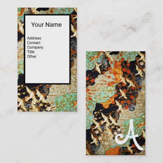 VLIEGENDE KRAANVOGELS, LENTE BLOEMEN Bloemenmonogr Visitekaartje (Voorkant / Achterkant)