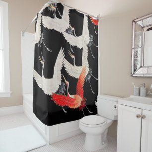 Vliegende kranen: Japanse vogel kimono kunst Douchegordijn