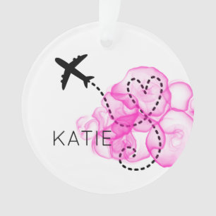 Vliegende liefdeshartslag Roze wolkennaald Fun Orn Ornament
