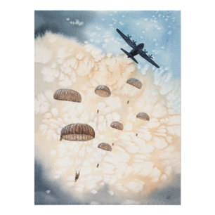 Vliegende paratroopers springen van het Vliegtuig  Perfect Poster