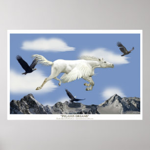 Vliegende Pegasus in het Eagle-gebergte Fantasy Ar Poster