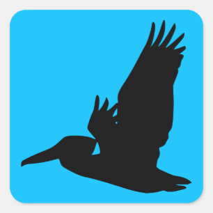 Vliegende Pelikaan Silhouet Hemelblauw Vierkante Sticker