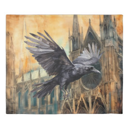 Vliegende raaf en middeleeuwse gotische kathedraal