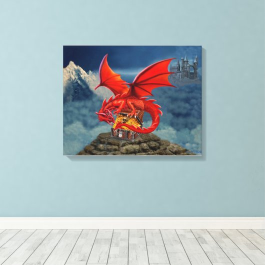 Vliegende rode drakenschaap canvas afdruk (Insitu (Houten vloer))