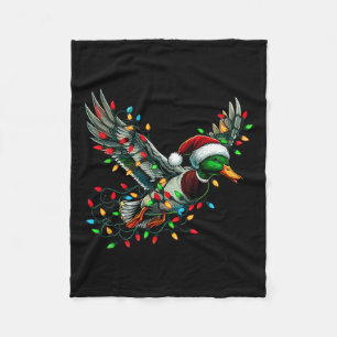 Vliegende Santa Duck met kerstverlichting op jacht Fleece Deken