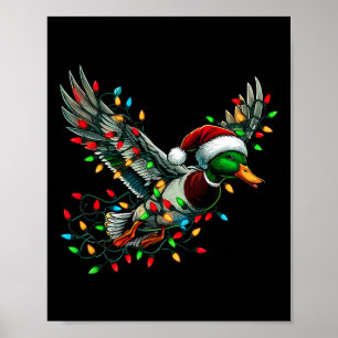 Vliegende Santa Duck met kerstverlichting op jacht Poster