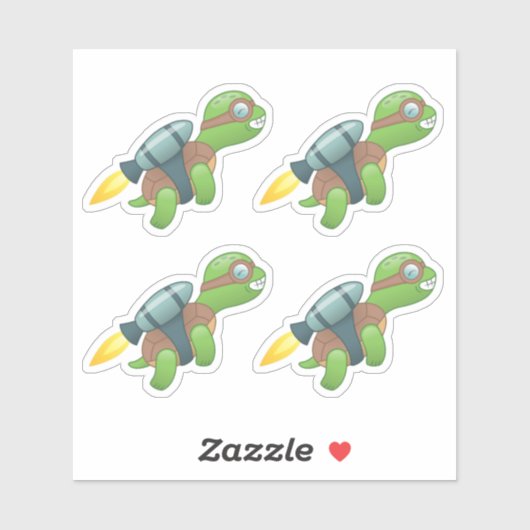 Vliegende Schildpad met een Jetpack Set van 4 Sticker (Vel)