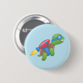 Vliegende Schildpad met een Rode Jetpack Blauw Ronde Button 5,7 Cm (Voorkant /achterkant)