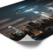 Vliegende schotel over stad poster (Hoek)