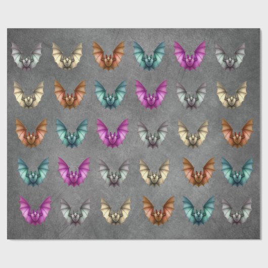 Vliegende Spooky Bats Verschillende kleuren Grunge Cadeaupapier (Vlak)