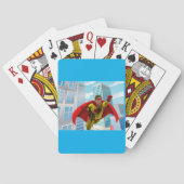 Vliegende superheld Comic Style Red en Yellow Hero Pokerkaarten (Achterkant)