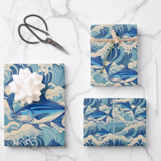 Vliegende tonijn in golven - Ahi patroon Inpakpapier Vel (Voorkant)