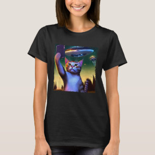 Vliegende UFO Kat Selfie T-shirt