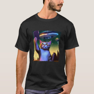 Vliegende Ufo Kat Selfie T-shirt