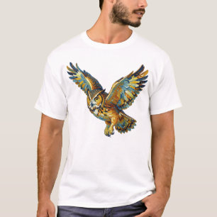 Vliegende Uil Abstract Kleurrijke Kwaststreek Kuns T-shirt