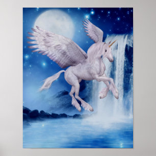 Vliegende Unicorn Waterfall Fantasy Horse Poster