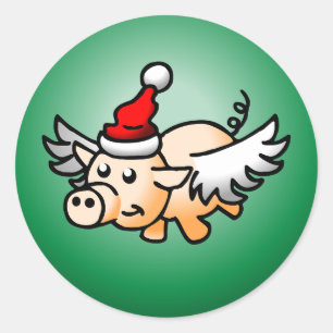 Vliegende Varken Kerst Klassieke Ronde Sticker