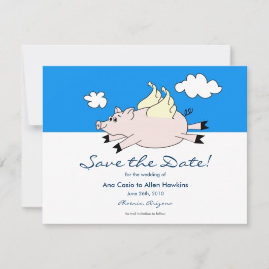 Vliegende Varken sparen de Datum Save The Date (Voorkant)