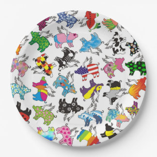 Vliegende varkens op een papieren bord