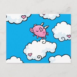 Vliegende varkensdansen op wolken briefkaart