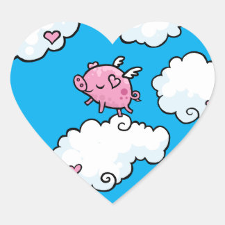 Vliegende varkensdansen op wolken hart sticker