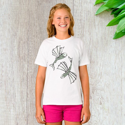 Vliegende vis Hand getrokken oceaan schepsel T-shirt