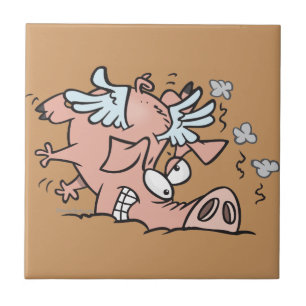 vliegende vliegende cartoon met een gekke botsing tegeltje