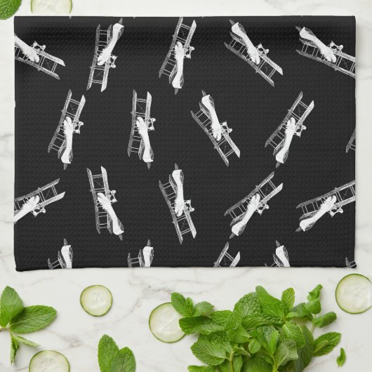  vliegende vliegtuigen Antiek kunstpatroon Theedoek (Gevouwen)