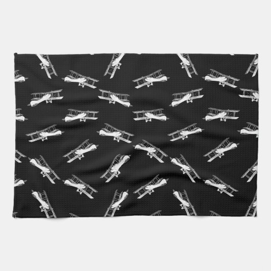  vliegende vliegtuigen Antiek kunstpatroon Theedoek (Horizontaal)