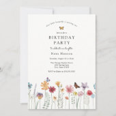 Vliegende vlinder en Bloomende wilde bloemen Kaart (Voorkant)