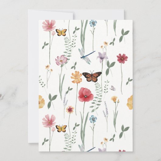 Vliegende vlinder en Bloomende wilde bloemen Kaart (Achterkant)