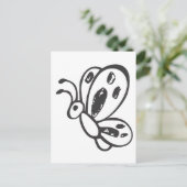 Vliegende vlinder in zwarte en witte schets briefkaart (Staand voorkant)