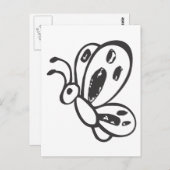Vliegende vlinder in zwarte en witte schets briefkaart (Voorkant / Achterkant)