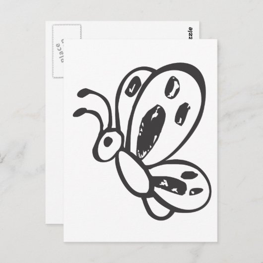 Vliegende vlinder in zwarte en witte schets briefkaart (Voorkant / Achterkant)
