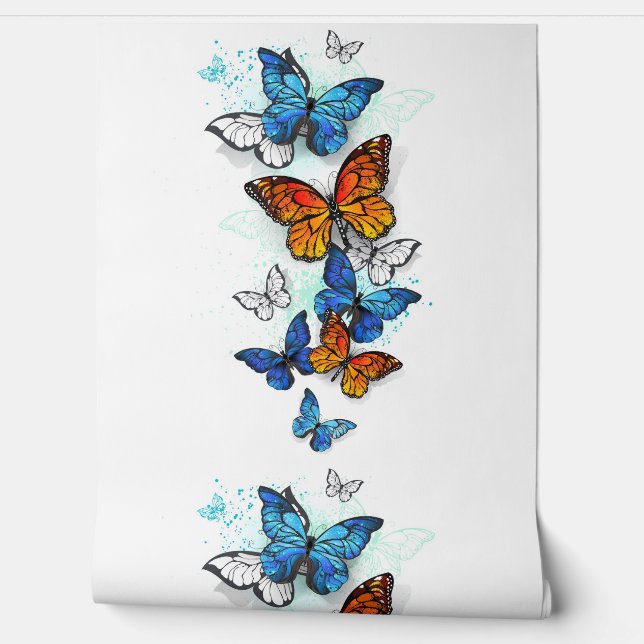 Vliegende vlinders Morpho en Monarch Behang (Afrollen)