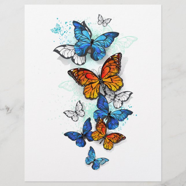Vliegende Vlinders Morpho en Monarch Briefhoofd (Voorkant)