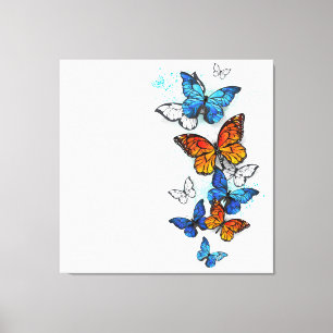 Vliegende Vlinders Morpho en Monarch Canvas Afdruk