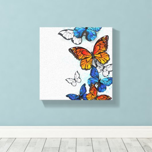 Vliegende Vlinders Morpho en Monarch Canvas Afdruk (Insitu (Houten vloer))