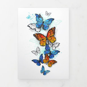 Vliegende Vlinders Morpho en Monarch Drieluik Wenskaart