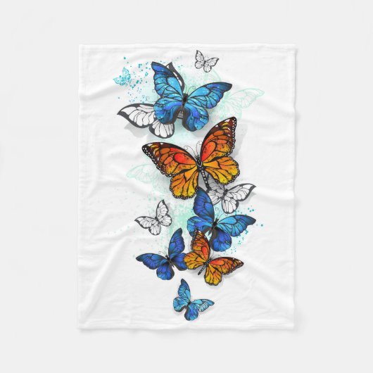Vliegende Vlinders Morpho en Monarch Fleece Deken (Voorkant)